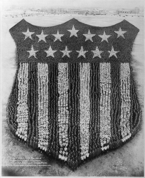 Mole & Thomas, The Human U.S. Shield; 30,000 officers and men, Camp Custer, Battle Creek, Michigan, 1918 Courtesy the Library