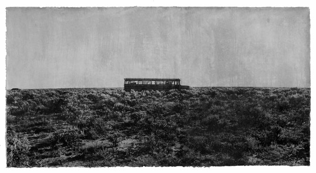 A black and white photograph a school bus. Jungjin Lee, Wind