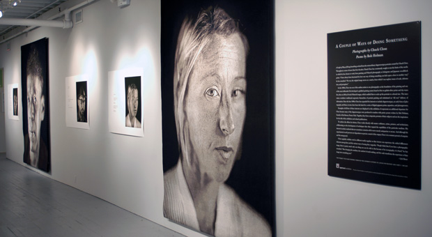 An exhibition of photographs by Chuck Close and poems by Bob Holman on view at Aperture Gallery