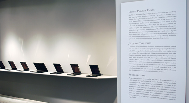 An exhibition of photographs by Chuck Close and poems by Bob Holman on view at Aperture Gallery