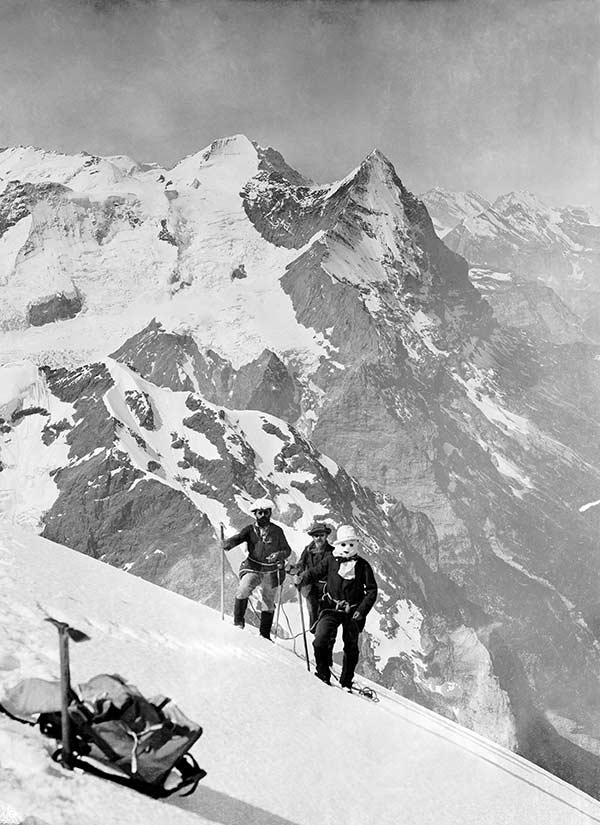 Vittorio Sella, Alessandro Sella, Joseph Maquignaz, and Gaudenzio Sella on the Wetterhorn, July 19, 1886.