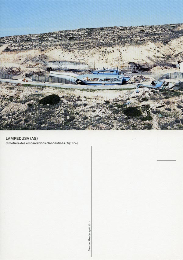 Samuel Gratacap, Cemetery of clandestine boats (fig n°4), series of 8 postcards of Lampedusa, Italy, 2010