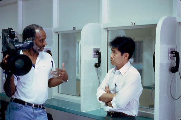 Robert Shepard (left) and Arthur Dong on the set of Licensed to Kill, 1997. Photograph by Angi Rosga. Courtesy Arthur Dong