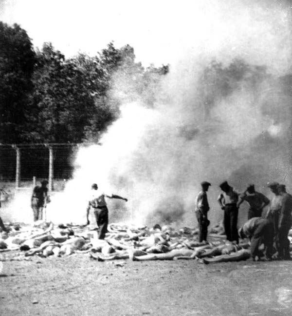 One of four photographs secretly taken in August 1944 at the Nazi concentration camp Auschwitz by a special unit of prisoners known as sonderkommandos. They were charged with disposing corpses of gas chamber victims, and documented their activity using what an eyewitness has described as a Leica. Alberto Errera, Auschwitz II-Birkenau, Poland, August, 1944