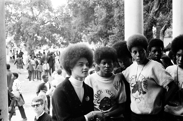 Stephen Shames Kathleen Cleaver, communications secretary and the first female member of the Party’s decision-making Central Committee, talks with Black Panthers from Los Angeles, in West Oakland, California, USA, July 28, 1968Courtesy the artist and Steven Kasher Gallery