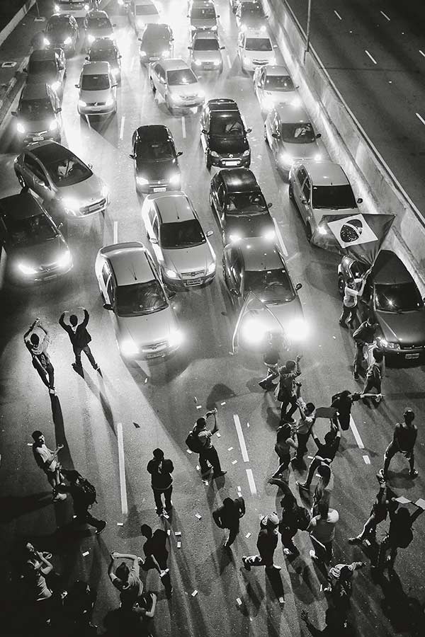 Keiny Andrade, Demonstrators block traffic on 23 de Maio Avenue during a protest against raising public transportation fares, São Paulo, June 20, 2013 Courtesy FotoProtestoSP