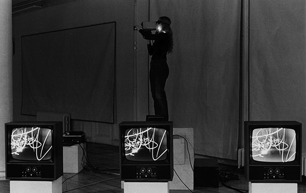 Mary Lucier, Fire Writing , 1978. Performance at The Kitchen Courtesy the artist and the Columbus Museum of Art