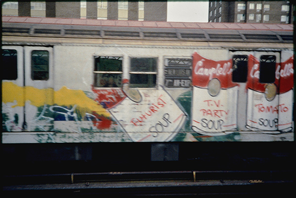 Charlie Ahearn, Fab 5 Freddy’s Campbell’s Soup Can homage to Warhol from the series Scratch Ecstasy, 1980 © the artist and courtesy P.P.O.W