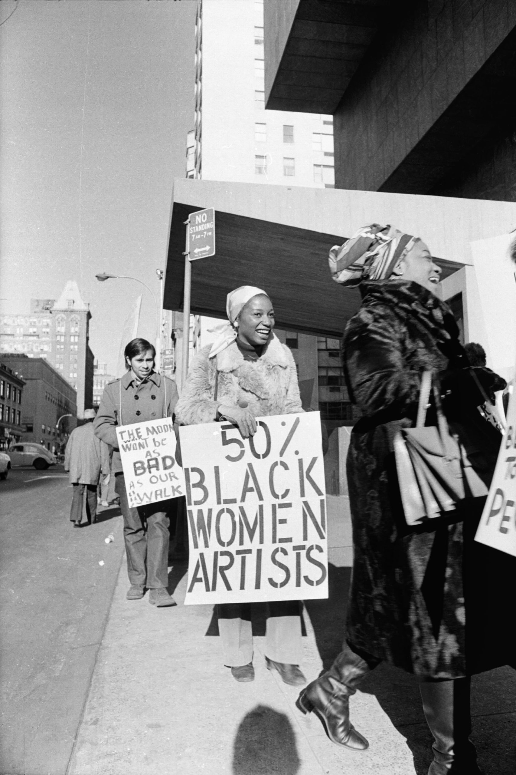 Jan van Raay, Faith Ringgold (right) and Michele Wallace (middle) at Art Workers Coalition Protest, Whitney Museum, 1971<br />© and courtesy the artist 