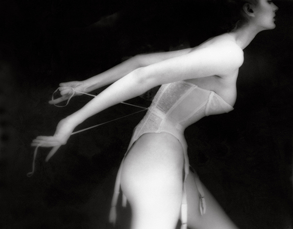 Lillian Bassman, Carmen, Merry Widow by Warner’s, outtake for Harper’s Bazaar article, “It’s a Cinch,” 1951 © Estate of Lillian Bassman 