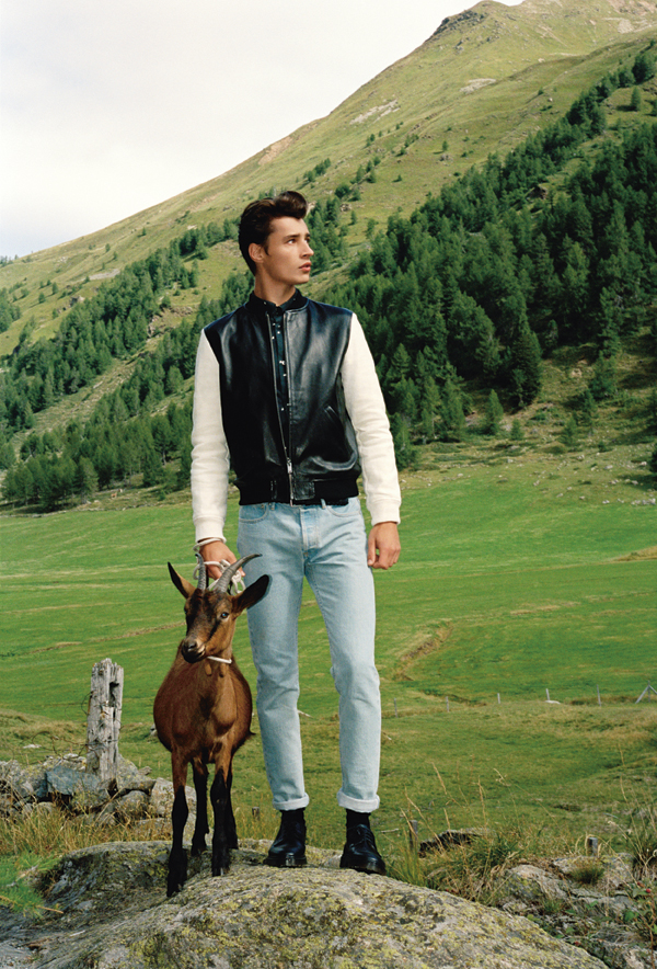 A.P.C. I was glad I have Walter carte blanche – he came out with a goat. Spring/Summer 2014. Model: Adrien Sahores. Styling: Suzanne Koller. Photograph by Walter Pfeiffer