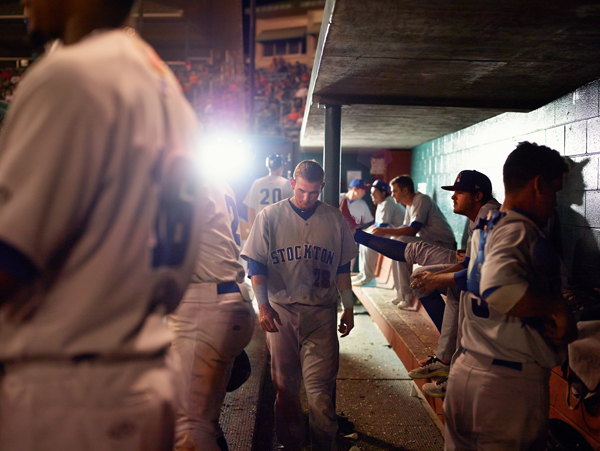 Tabitha Soren, Daniel Robertson, Stockton Ports dugout, Modesto, California, 2014. Professional baseball career: Oakland A’s, Tampa Bay Rays minor league teams 2012–16; current career: Durham Bulls infielder, from Fantasy Life: Baseball and the American Dream, 2017 © the artist