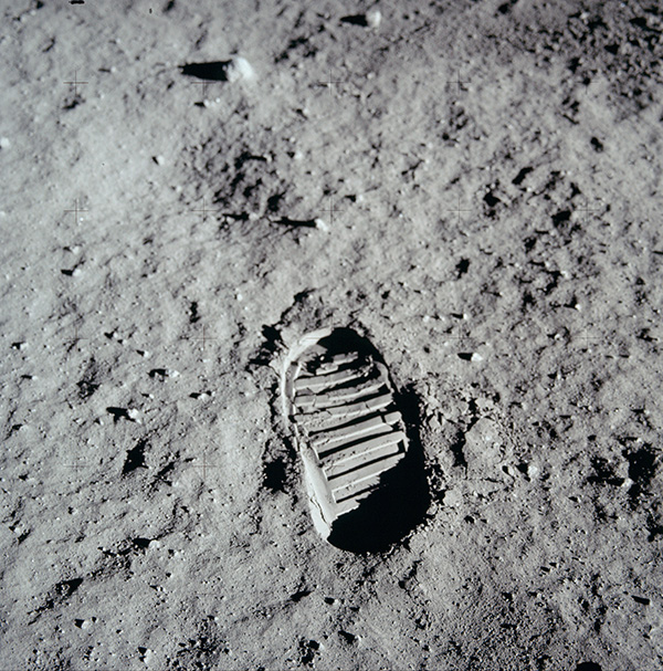 Boot prints with camera on the Lunar Surface