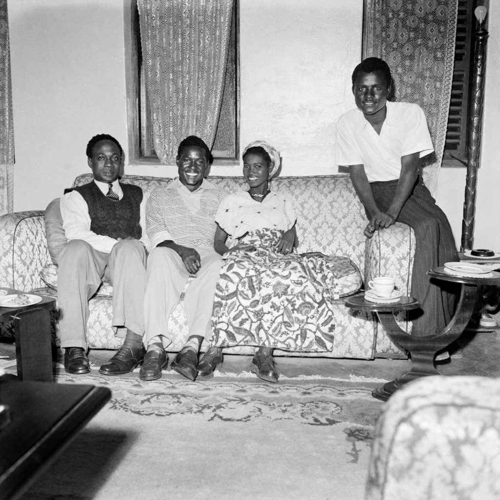 James Barnor, Self-portrait with Kwame Nkrumah, Roy Ankrah and his wife Rebecca, Accra, ca. 1952