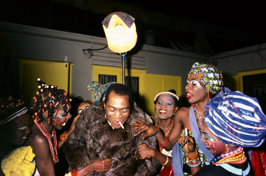 Bernard Matussiere, Fela Kuti with the queens, Stratford, London, 1983