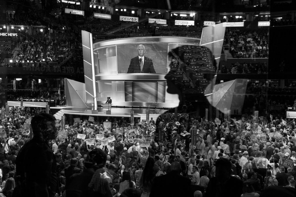 Susan Meiselas, Indiana Governor Mike Pence, VP nominee, speaks to the Republican National Convention, Cleveland, 2016