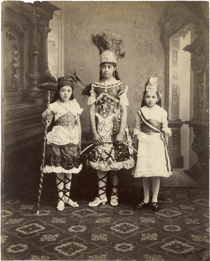 Three daughters from the Ybarra-Lopez family in celebration of Mexican Independence Day, Los Angeles, 1886