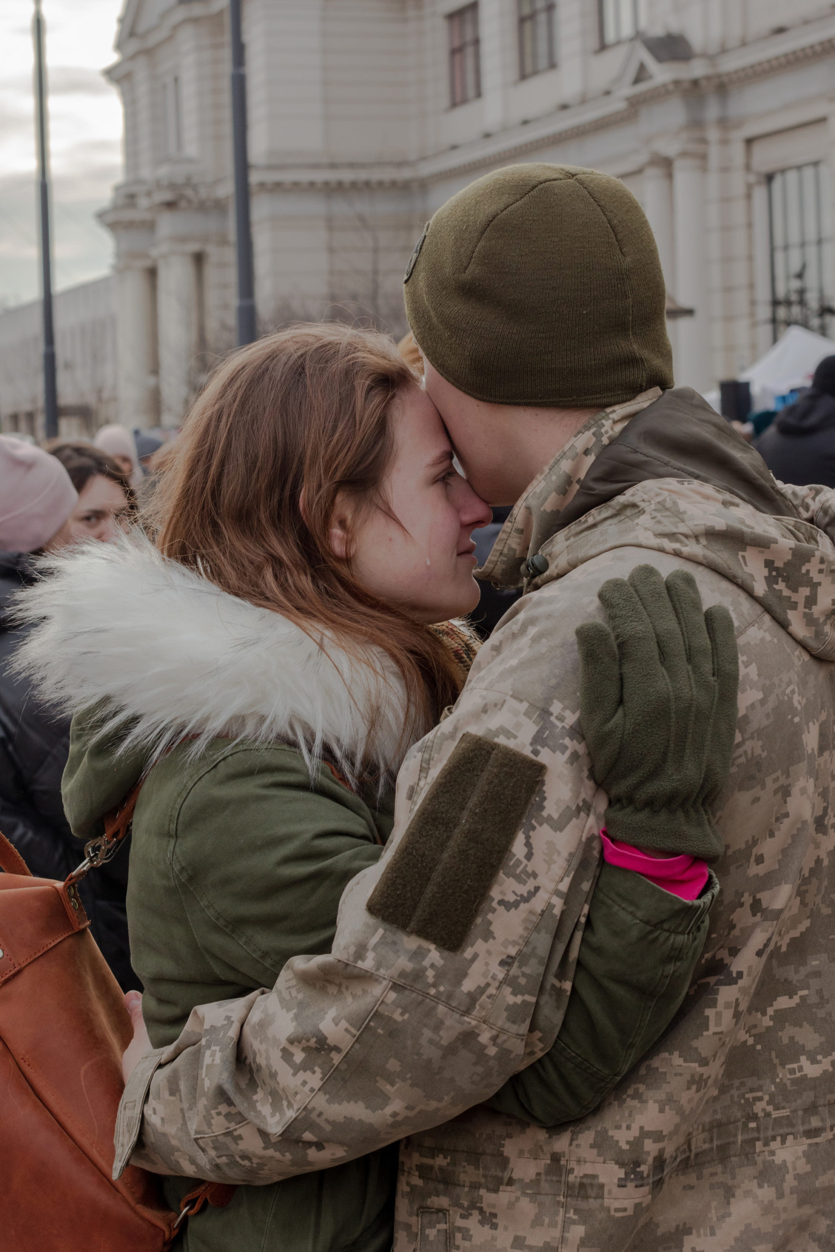 March 9, 2022. Lviv, Ukraine. 

At Lviv’s railroad station, women came to bid farewell to young soldiers as they headed off on trains to fight in the East of Ukraine. 


(Natalie Keyssar for TIME)