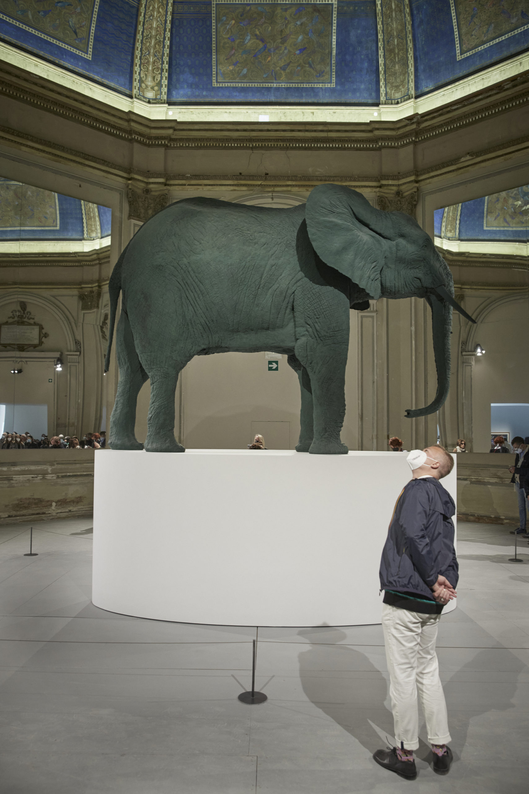 Central Pavilion of <em>The Milk of Dreams</em>, with sculpture by Katharina Fritsch. Photograph by Gus Powell”>
		</div>
		<div class=