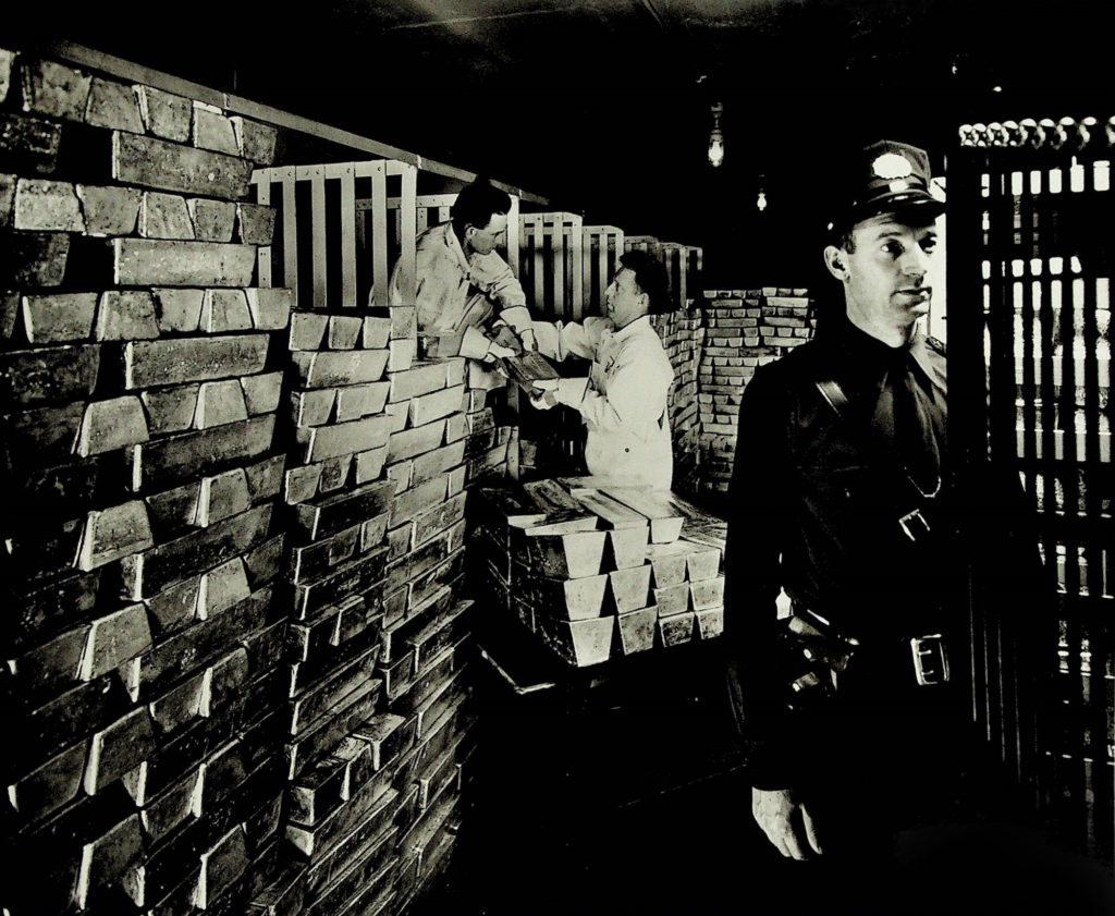 Silver bars in the Kodak vault, 1945