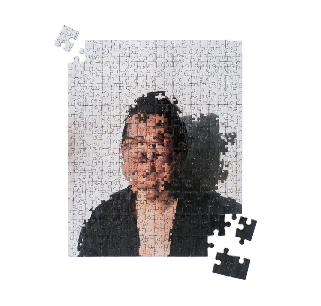 A photographic puzzle featuring a portrait.