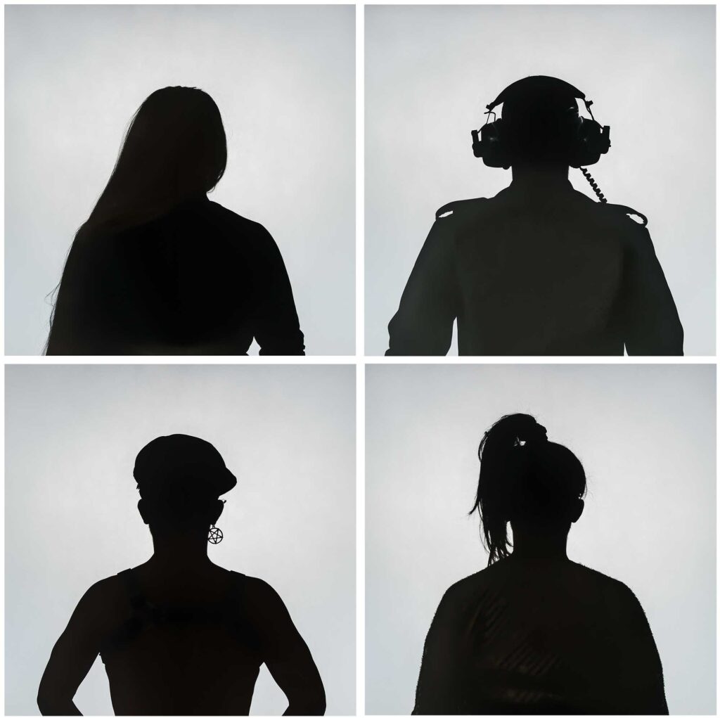 Grid of four silhouettes of various figures