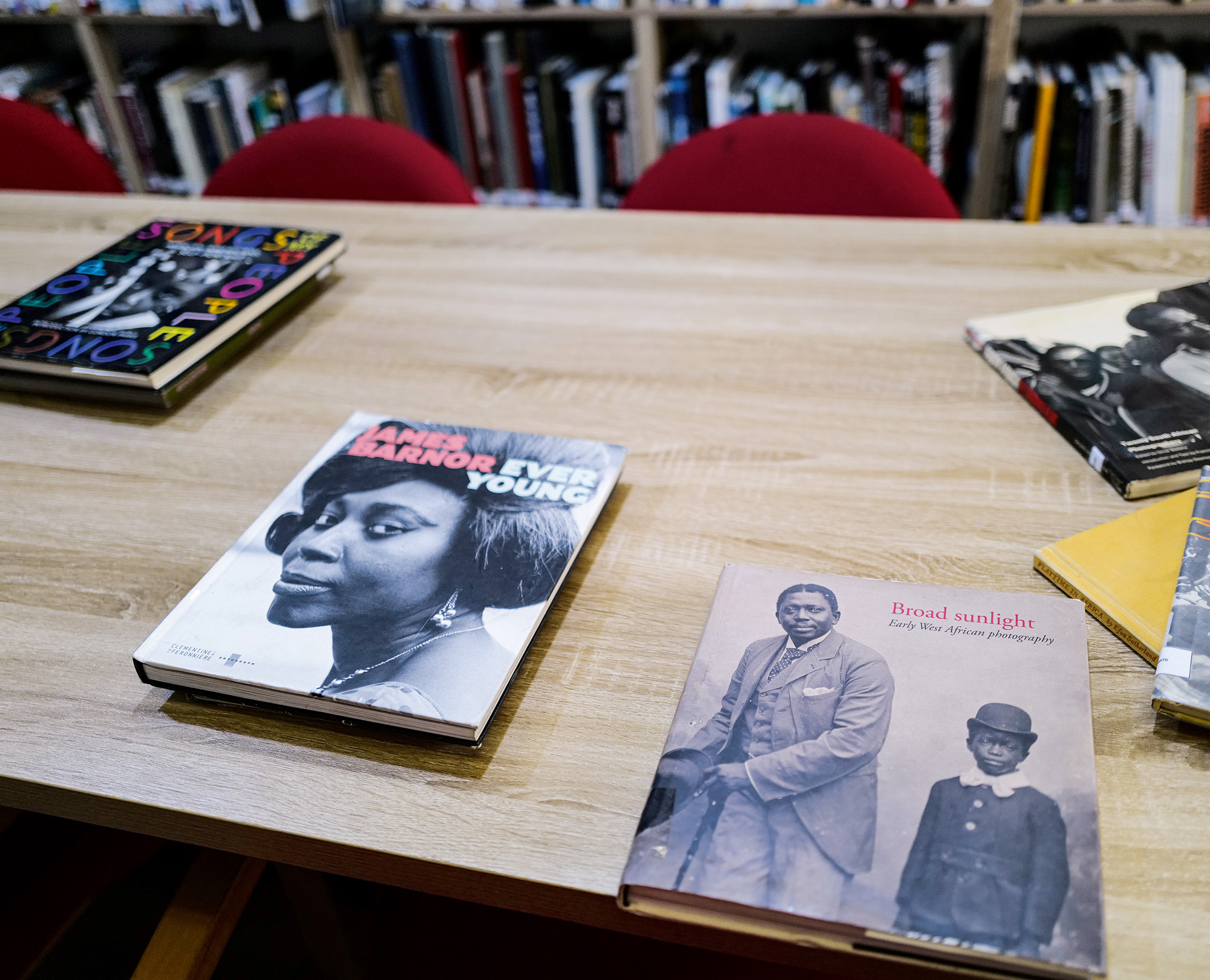 Photobooks are seen at the Dikan Centre, a library dedicated to photography, initiated by Ghanaian photographer, Paul Ninson, in Accra, Ghana. April 11, 2023. Photo: Francis Kokoroko