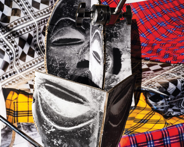 A collaged image of an African mask